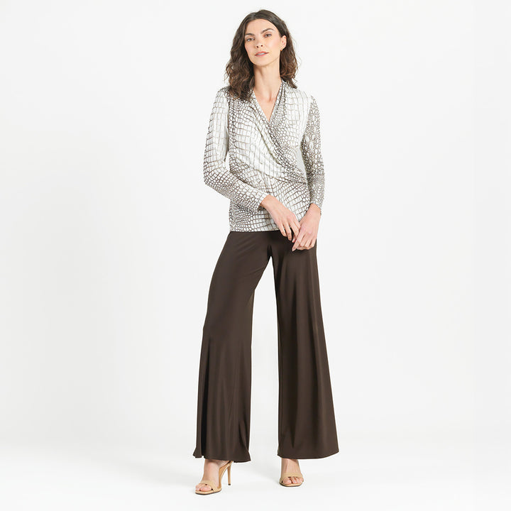 Shimmer Textile - V-Neck Draped Pleat Top - Croc Scale