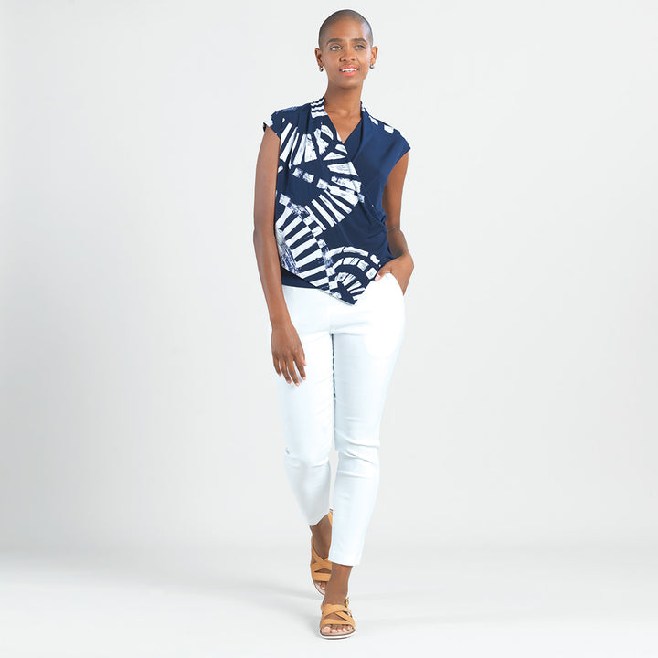 Crossover Faux Wrap Top - Track Line-Navy - Final Sale!