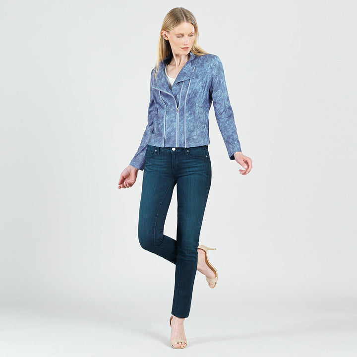 Liquid Leather&trade; Textured Double Zip Pocket Jacket - Denim - Final Sale!
