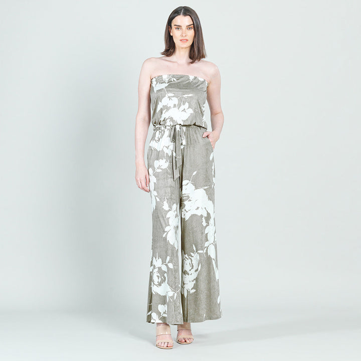 Crush Silk Knit - Tube Top Pocket Jumpsuit - Dreamy Floral-Taupe - Final Sale!