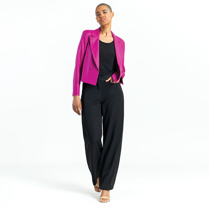 Liquid Leather&trade; Cropped Tuxedo Blazer - Magenta