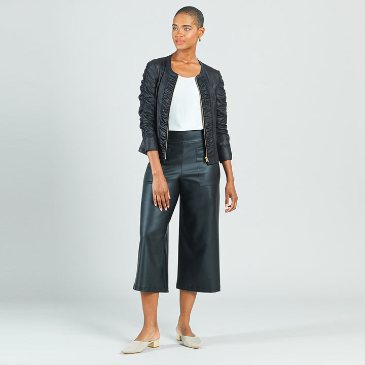 Liquid Leather&trade; Ruched Detail Jacket - Black