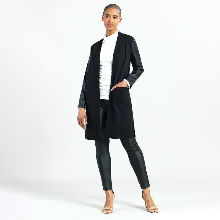Ponte Knit - Liquid Leather&trade; Sleeve Pocket Cardigan