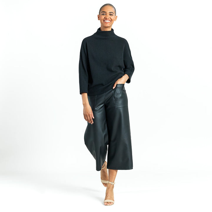 Chunky Ribbed - Funnel Neck Modern Sweater Top - Black