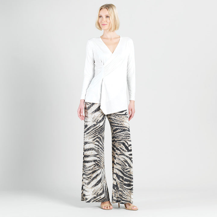 Crushed Silk Knit - Long Sleeve Side Gathered Drape Tunic - Ivory - Final Sale!