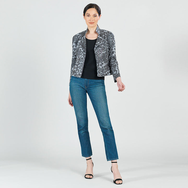 Liquid Leather&trade; Textured Double Zip Pocket Jacket - Charcoal Cheetah - Final Sale!