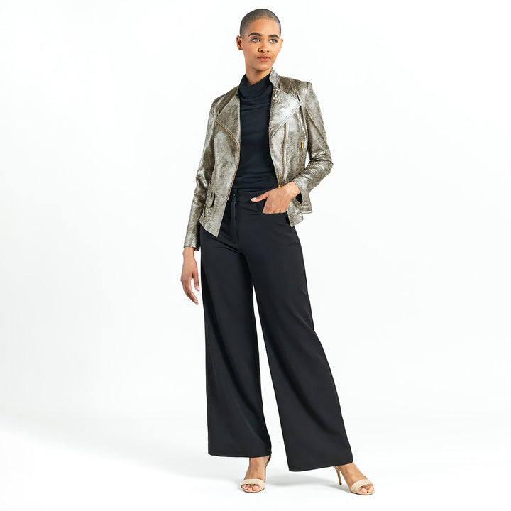 Liquid Leather&trade; Textured Biker Jacket - Crocodile